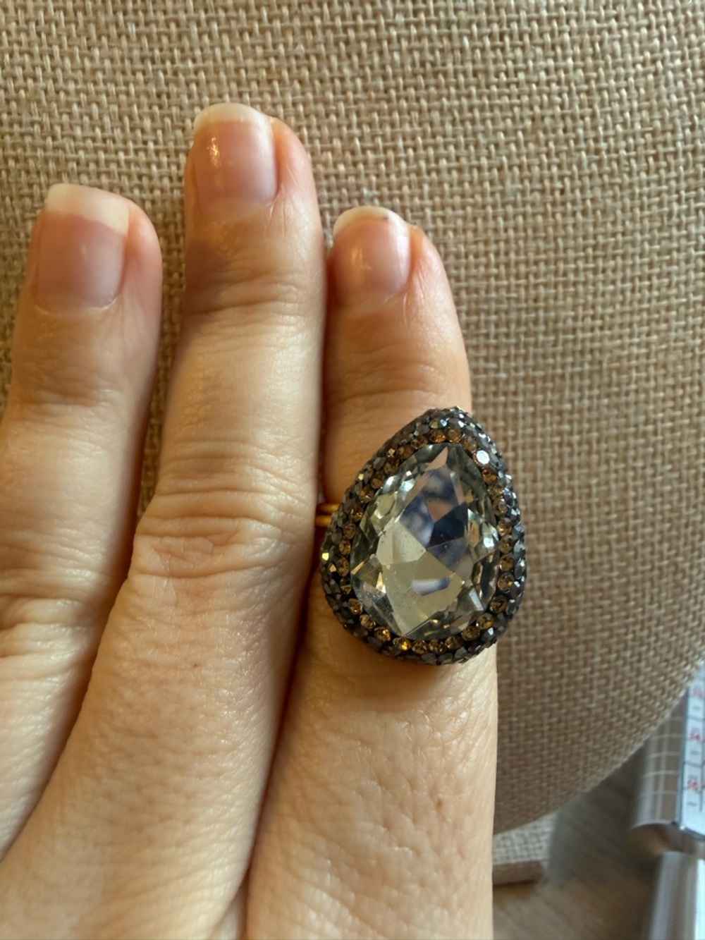 Clear Teardrop Crystal Cocktail Ring - Unbranded